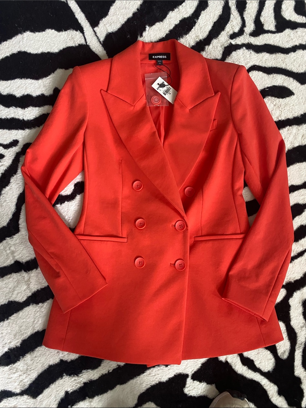 😍NWT Express Double-Breasted Bright Orange Blazer XS
